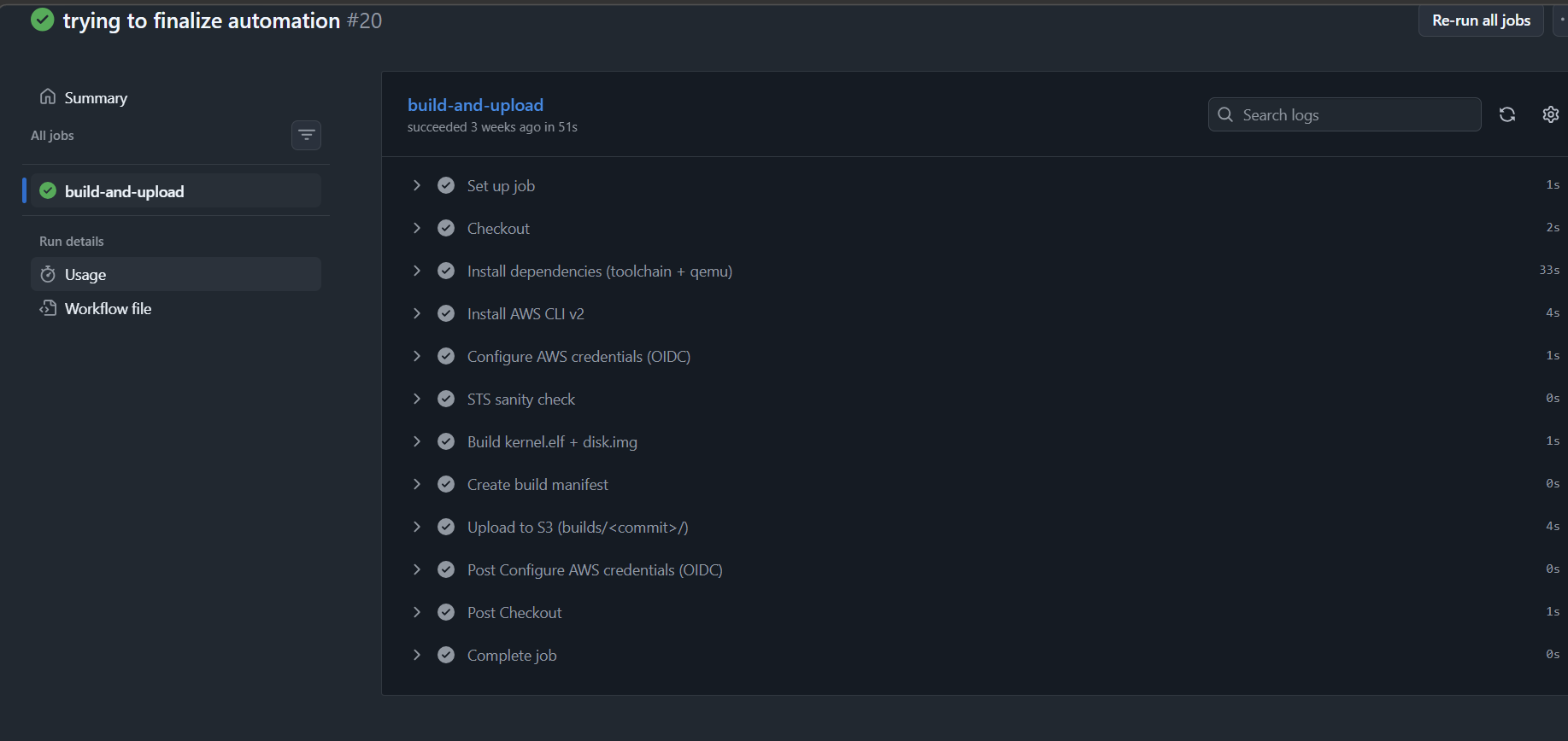 Telemetry platform GitHub Actions view