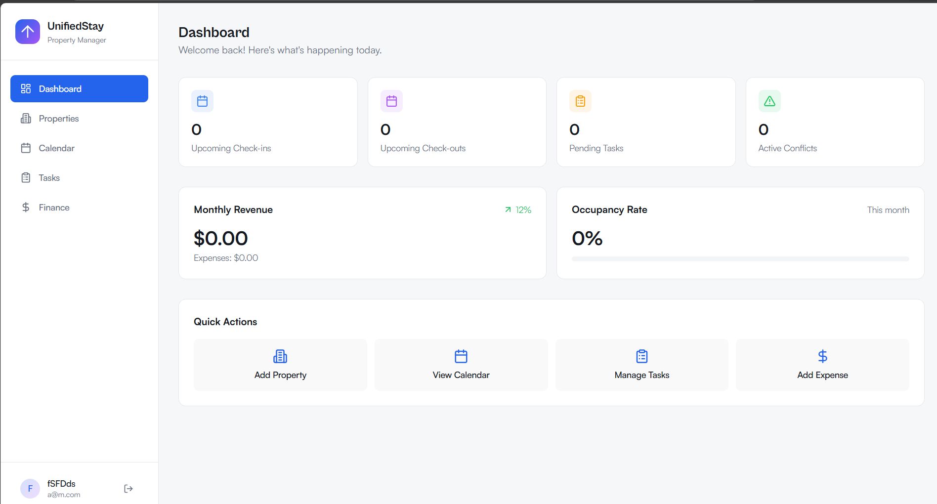 UnifiedStay dashboard view